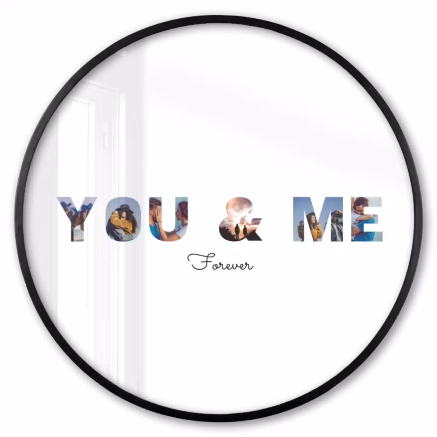 Gepersonaliseerde ronde fotolijst - You & Me - Lettercollage