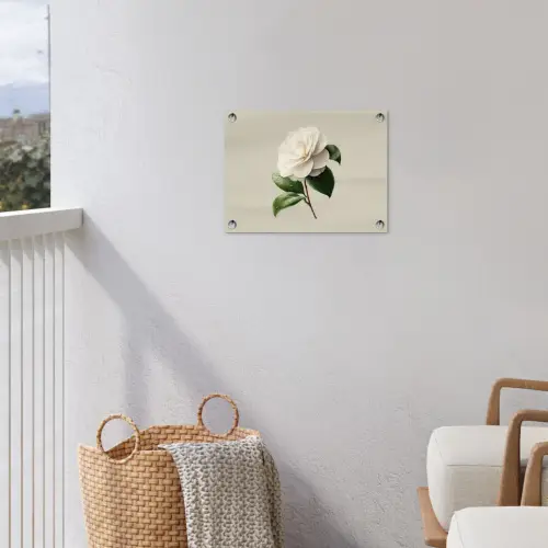 Cameliabloem - Wit - Groen tuinposter los doek klein -sfeer8