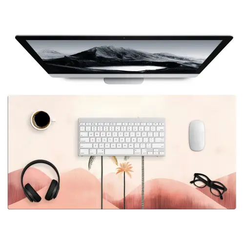 Palmbomen - Heuvels - Minimalistisch - Zachtroze Muismat XXL klein -3d