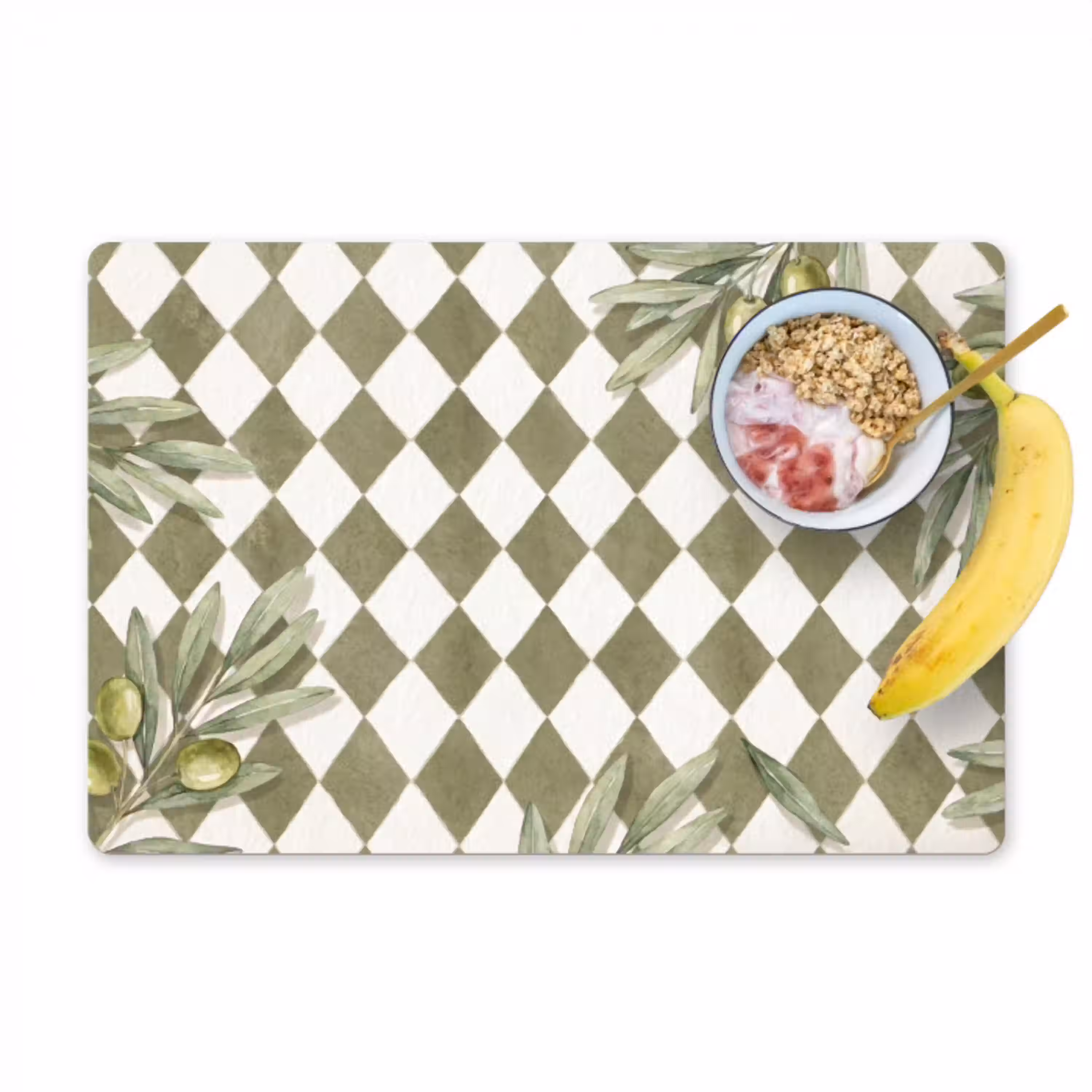 Plant - Olijftakken - Waterverf - Mediterraan - Groen Placemat vinyl groot -zzzproduct_Kitchenyeah-website