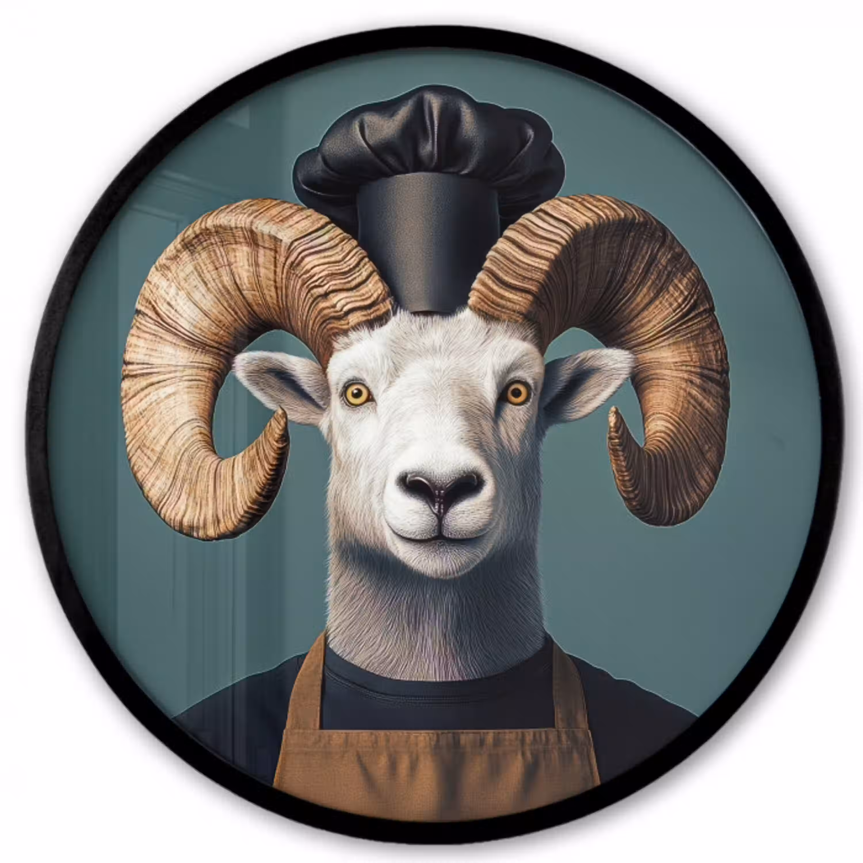 Geit - Hoorns - Kokskleding Fotolijst rond zonder passe partout klein -3d
