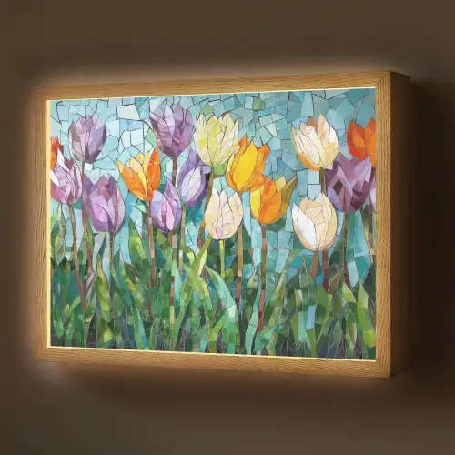 Mozaïek - Veld - Tulpen - Kleurrijk Light Box met batterij (Wandlamp) middel -z3d_website