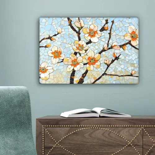 Bloesems - Wit - Mozaïek - Tak canvas 2cm klein -sfeer4
