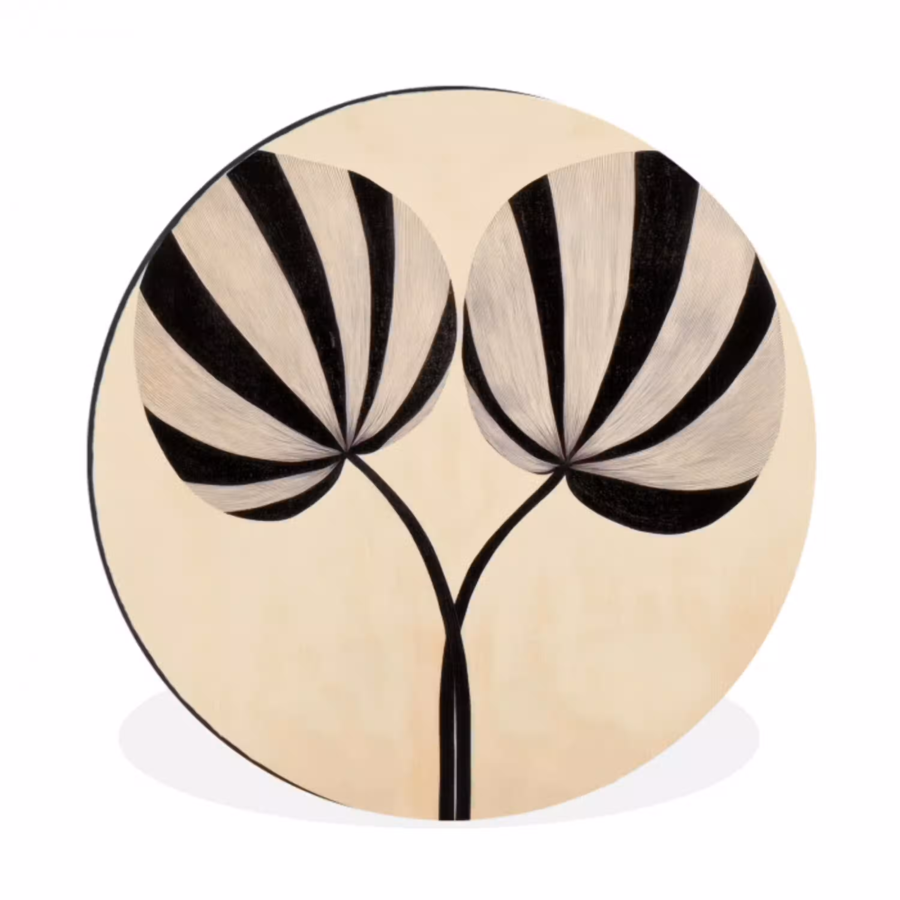 Bladeren - Gestreept - Stengel - Beige Wandcirkel aluminium klein -3d