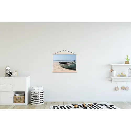 Boot - Zandstrand - Zee textielposter latten blank klein -kinderkamer