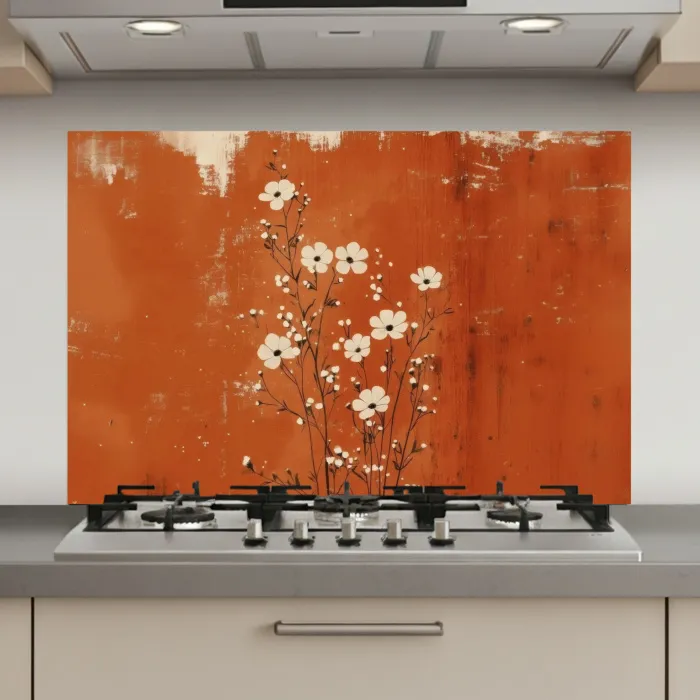 Bloemen - Wit - Subtiel - Roestkleur keuken achterwand spatscherm klein -3d_website