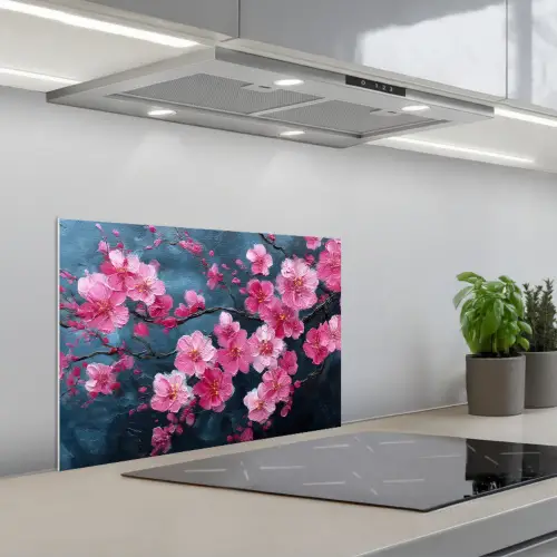 Bloem - Bloesems - Roze - Abstract keuken achterwand spatscherm klein -3d_schuin