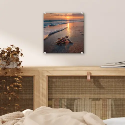 Schildpad - strand - Zonsondergang plexiglas 5mm klein -sfeer4