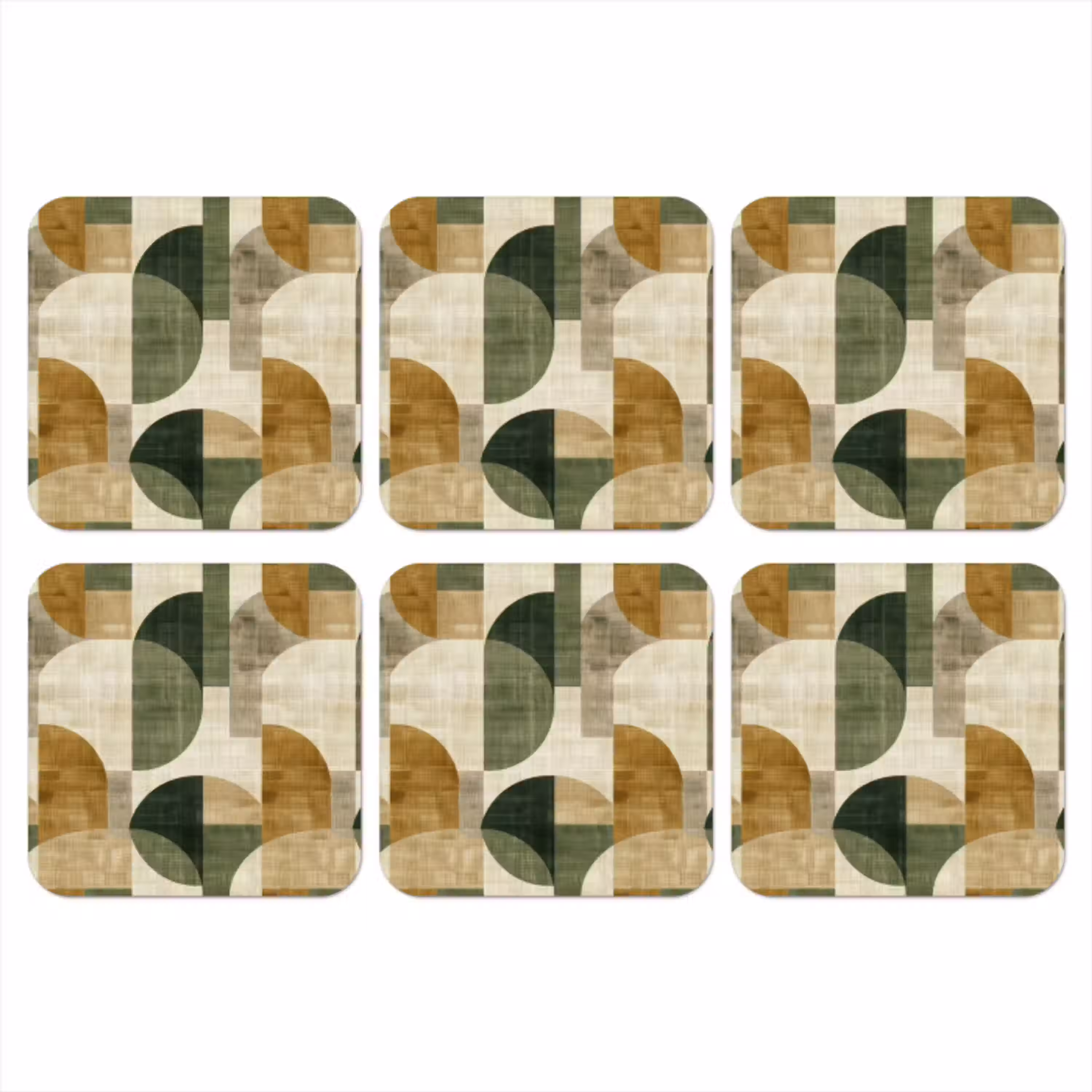 Olijfgroen - Geometrisch - Abstract - Mid-Century - Linnen - Patroon onderzetter kurk middel 366 -3d