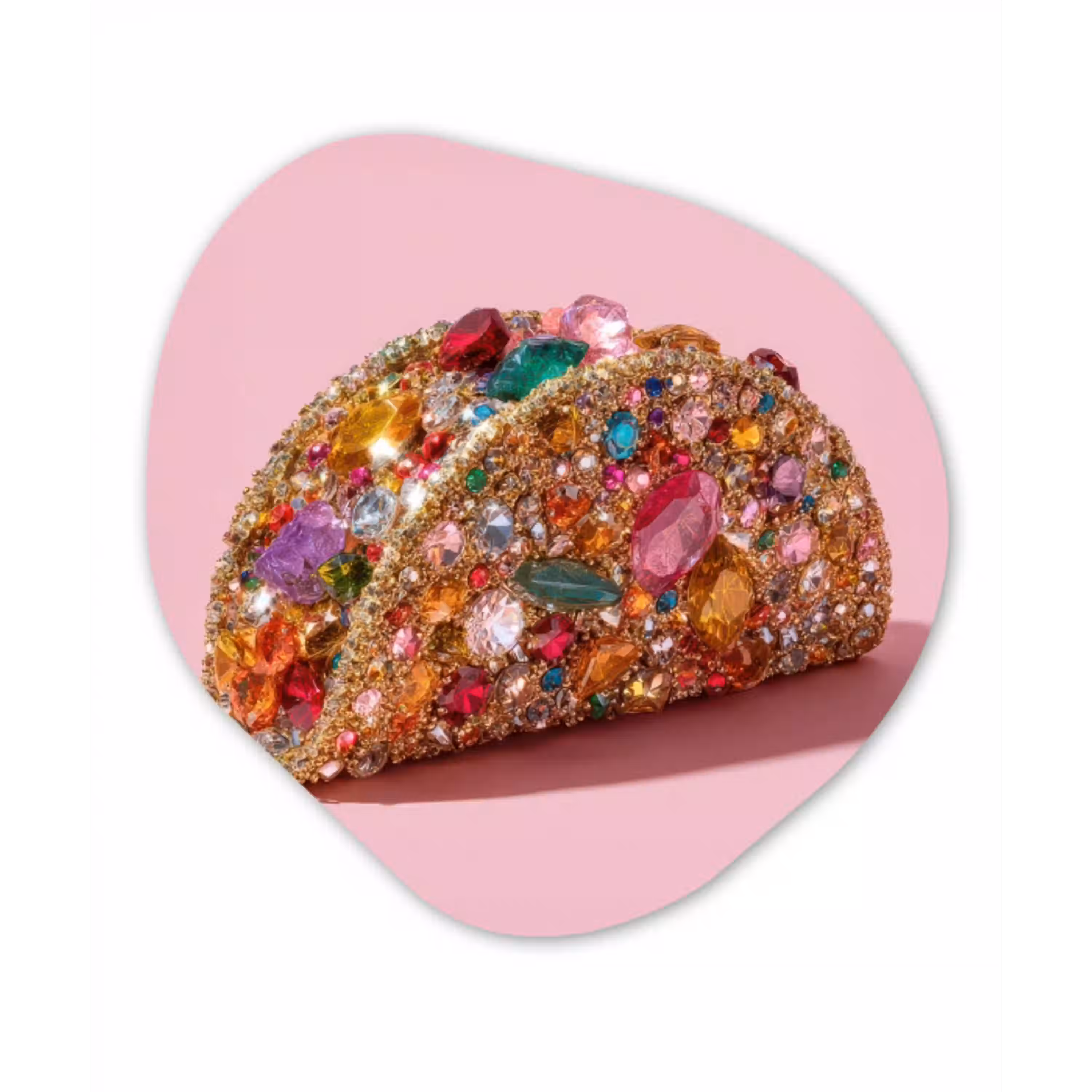 Taco - Kleurrijk - Edelstenen - Goud Wandcirkel Organisch Plexiglas middel -3d