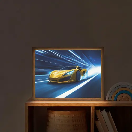 Auto - Geel - Race - Blauw Light Box met batterij (Wandlamp kind) middel -sfeer1_kind