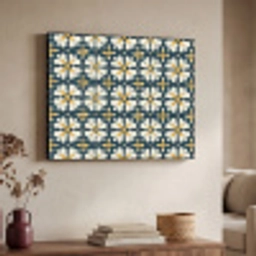 Motief - Tegel - Okergeel Textielframe zwart klein 947 -sfeer3