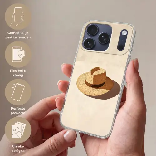 Hoed - Minimalistisch - Schaduw - Beige Telefoonhoesje iPhone 17 Pro klein -sfeer3_NL