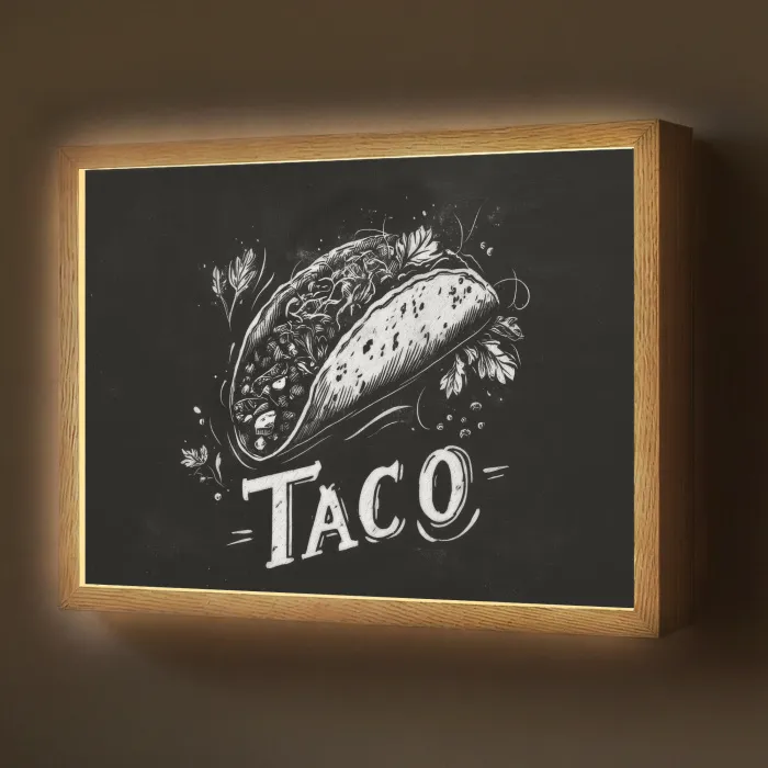 Taco - Kruiden - Witte krijtstijl - Tekst Light Box met batterij (Wandlamp) middel -z3d_website