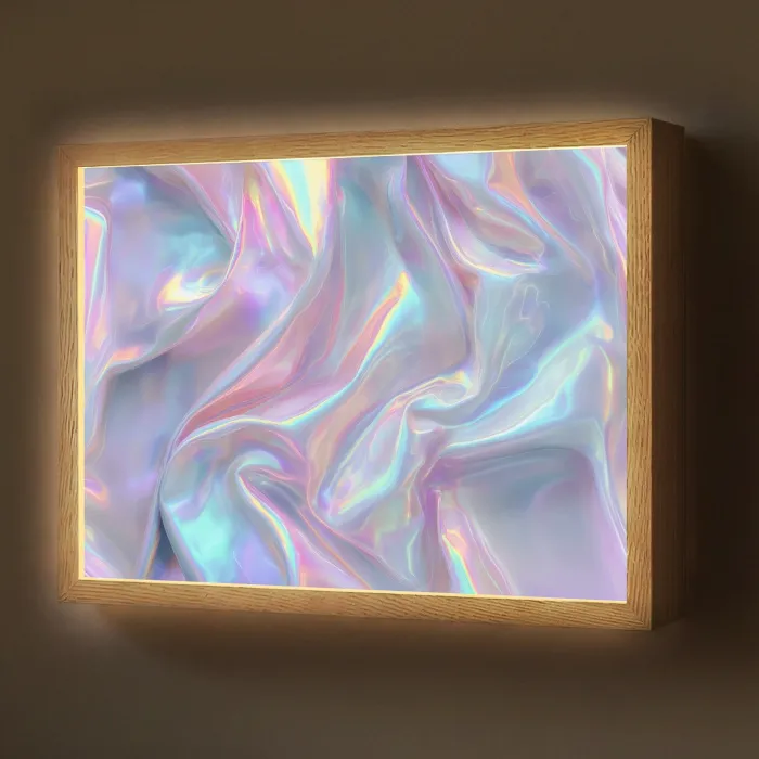 Golvend - Pasteltinten - Glanzend - Stof Light Box met batterij (Wandlamp) middel -z3d_website