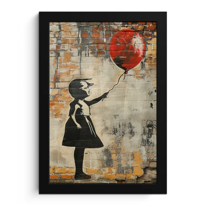 Graffiti - Banksy - Meisje - Street art fotolijst zwart zonder passe partout klein -3d