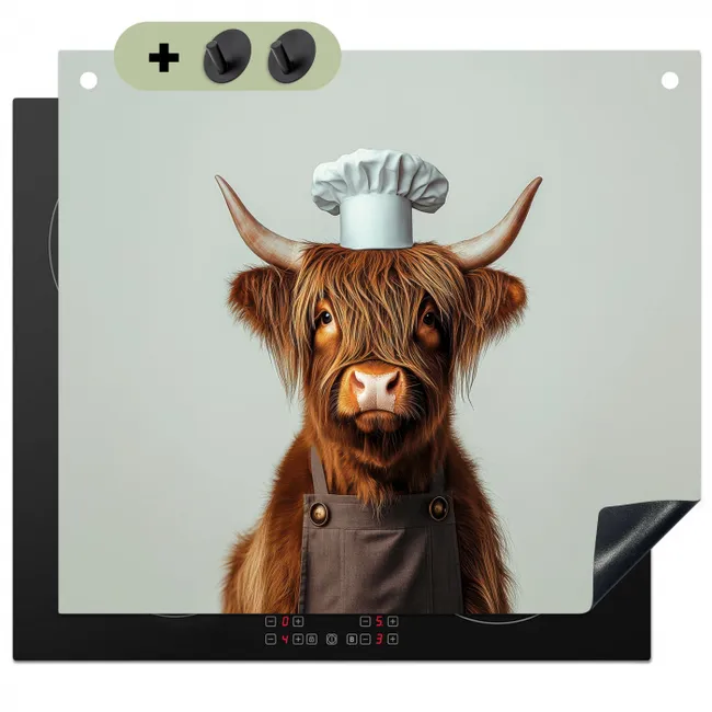 Induction Hob Cover & Splashback (2-in-1) - Scottish Highlander - Brown - Horns - Chef's clothing