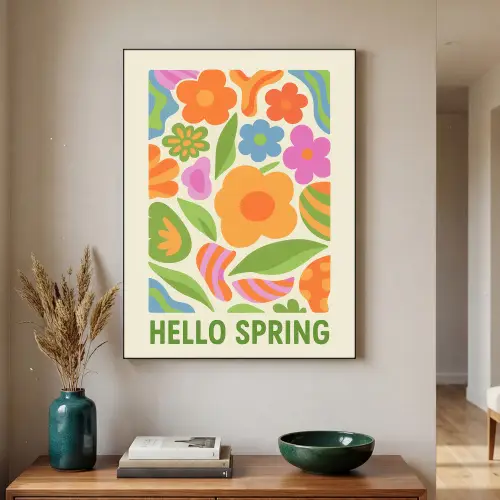 Illustratie - Bloemen - Quote - Kleurrijk Textielframe zwart klein -sfeer1