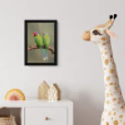 Papagaai - Tak - Natuur - Kleurrijk fotolijst zwart zonder passe partout klein -usfeer4_kinderkamer