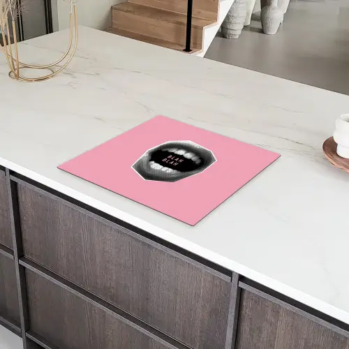 Mond - BLAH BLAH - Roze Inductie beschermer vinyl 3mm middel -sfeer8