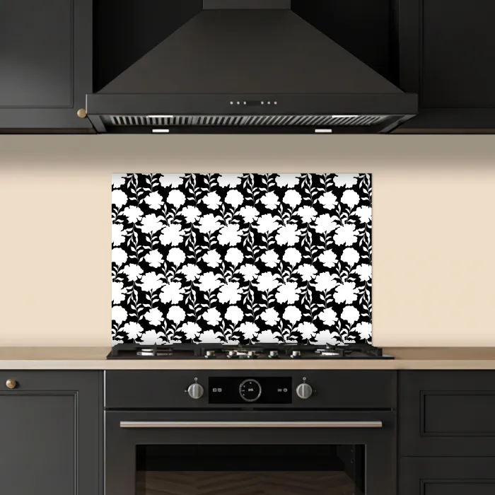 Silhouet - Bloemen - Wit - Zwart keuken achterwand spatscherm klein 900 -sfeer1