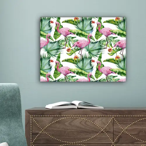Inductie beschermer - Flamingo - Bladeren - Afdekplaat voor kookplaat - Tropisch canvas 2cm klein -sfeer4