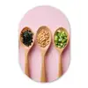 Ingrediënten - Lepels - Hout - Roze Wandcirkel Ovaal Glas middel -3d