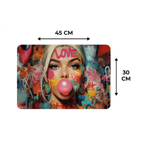 Vrouw - Kauwgom - Graffiti - Love Placemat vinyl groot -specs