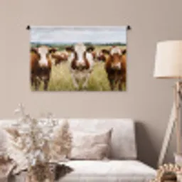 Koeien - Portret - Weide - Boerderij - Nieuwsgierig Wandkleed katoen middel -sfeer4