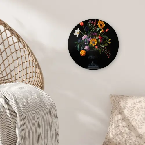 Zonnebloemen - Boeket - Kleurrijk Wandcirkel kunststof plaat 5mm dik klein -sfeer5