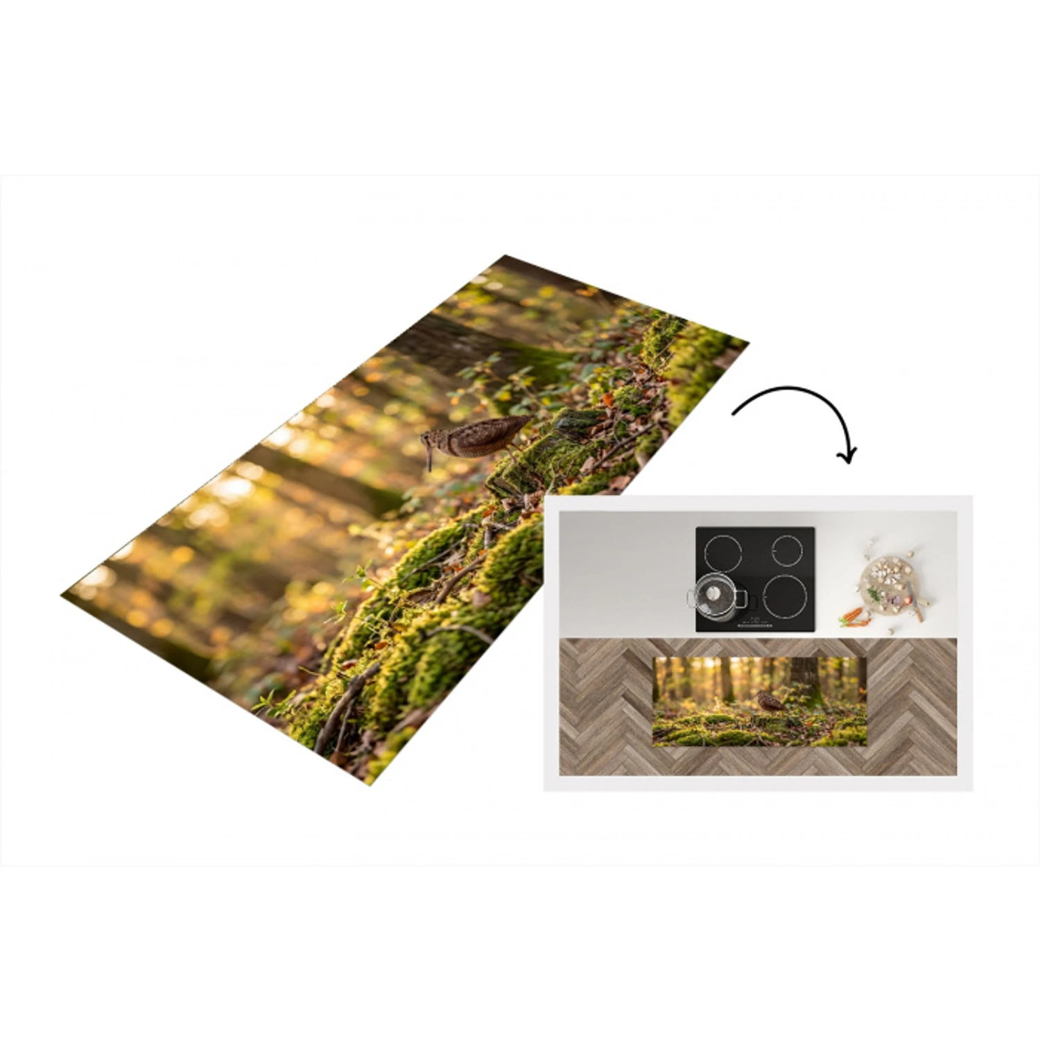 Houtsnip - Bos - Bladeren - Herfst - Gecamoufleerd Keukenloper - keukenmat middel -3d