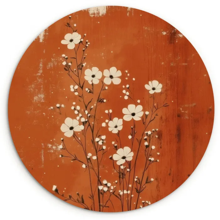 Bloemen - Wit - Subtiel - Roestkleur Wandcirkel plexiglas klein -3d