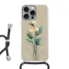 Paradijsvogelbloemen - Blauwgroene bladeren - Beige Hoesje iPhone 16 Pro Max met koord klein -3d