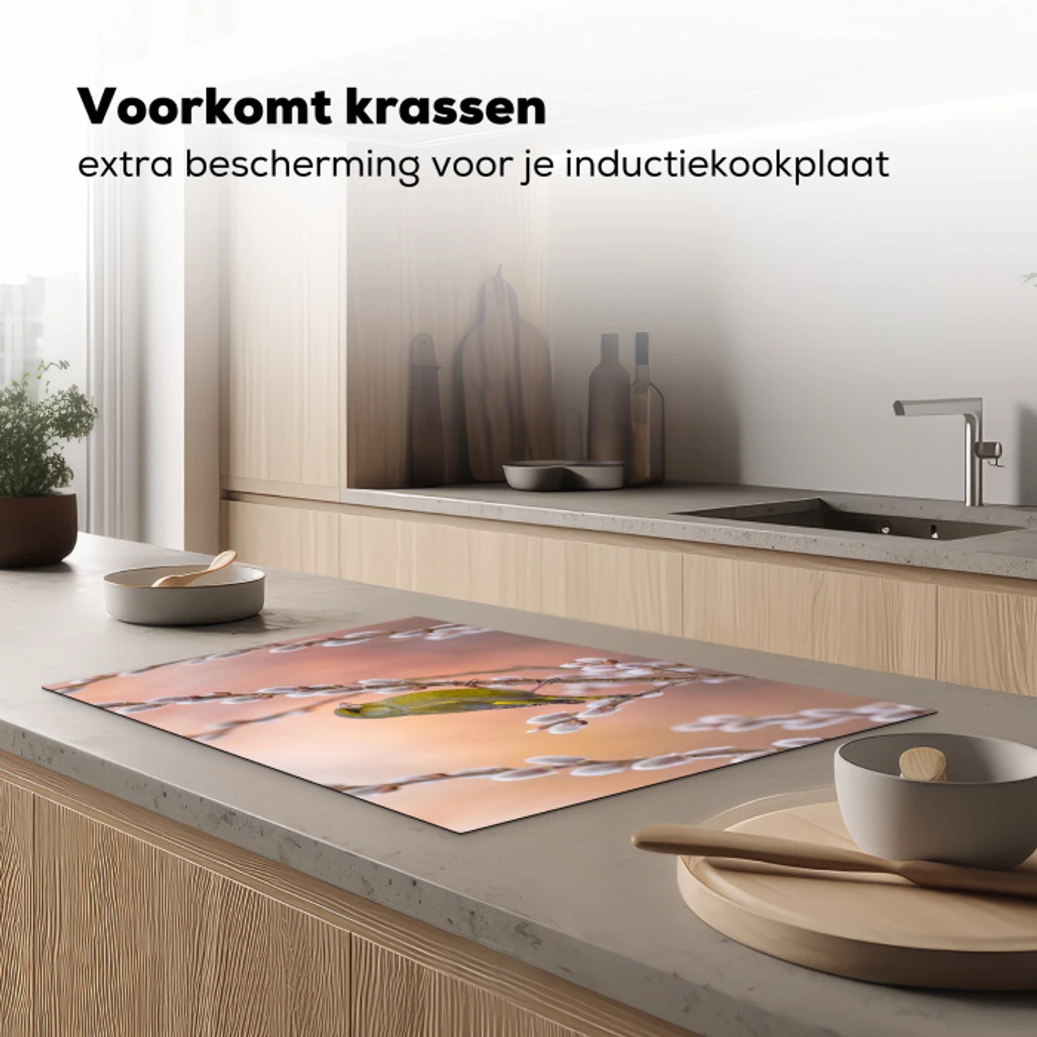 Groenling - Katjes - Lente - Natuur - Zacht Inductie beschermer vinyl 3mm klein -sfeer1