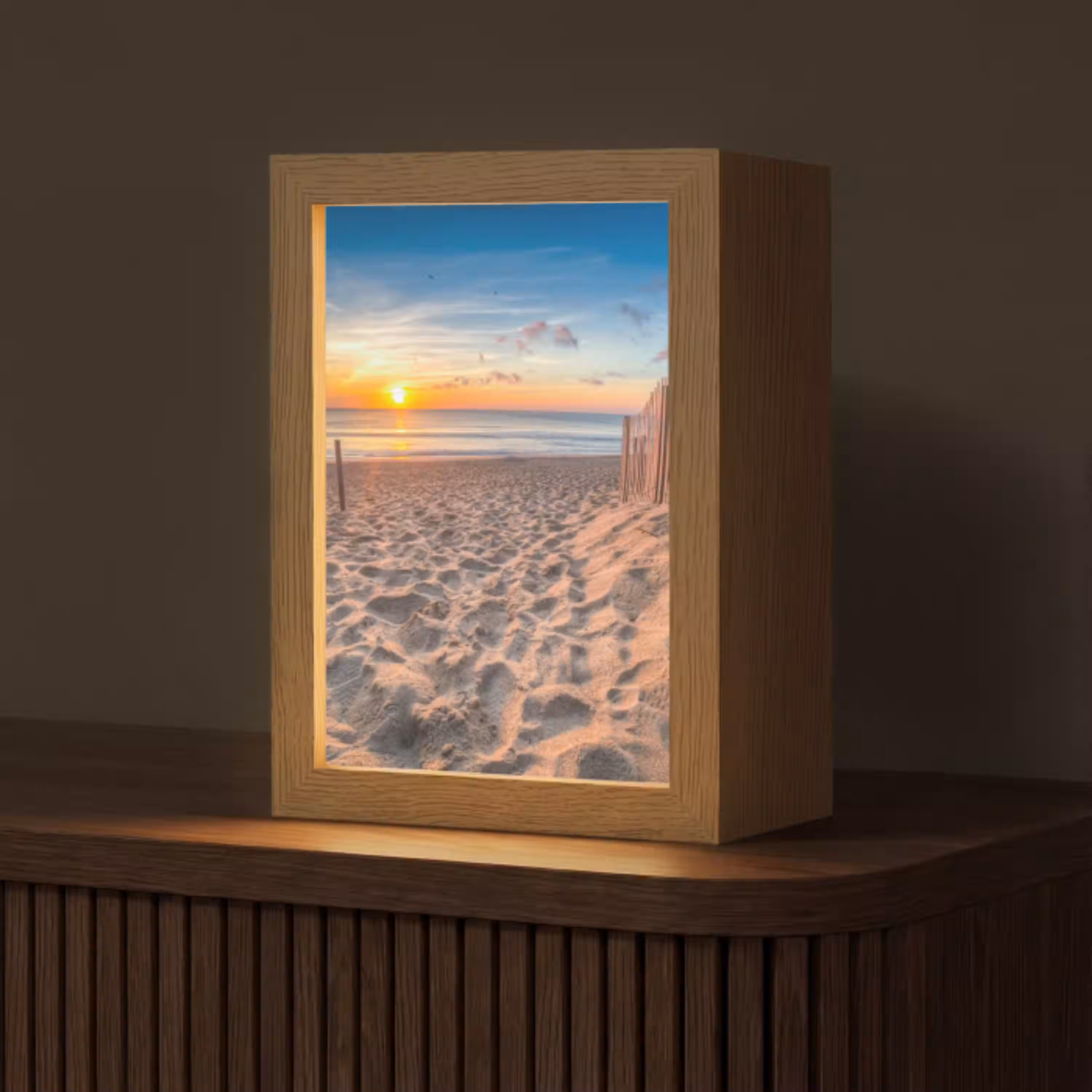 Duinen - Zonsondergang - Strand - Zee - Horizon Light Box met kabel (Tafellamp) klein -z3d_website