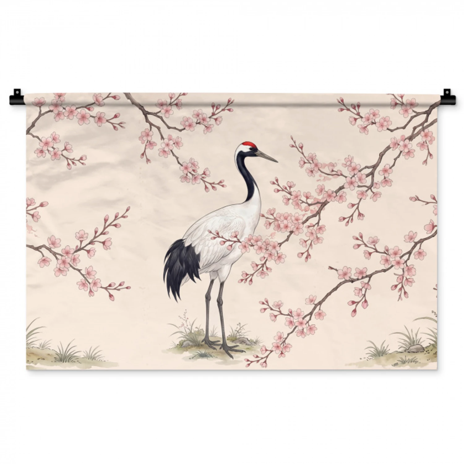 Aziatisch - Kraanvogel - Beige Wandkleed katoen middel -zz3d