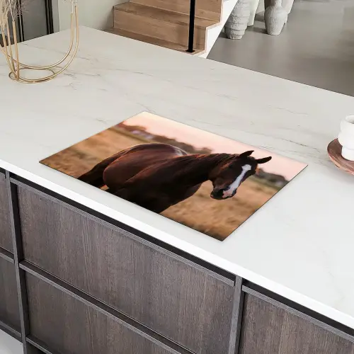 Paard - Zonsondergang - Bruin Inductie beschermer vinyl 3mm klein -sfeer8