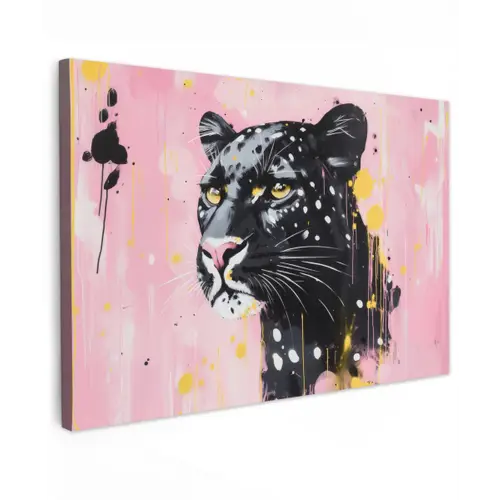 Zwart - Panter - Roze - Abstract canvas 2cm klein -z3d