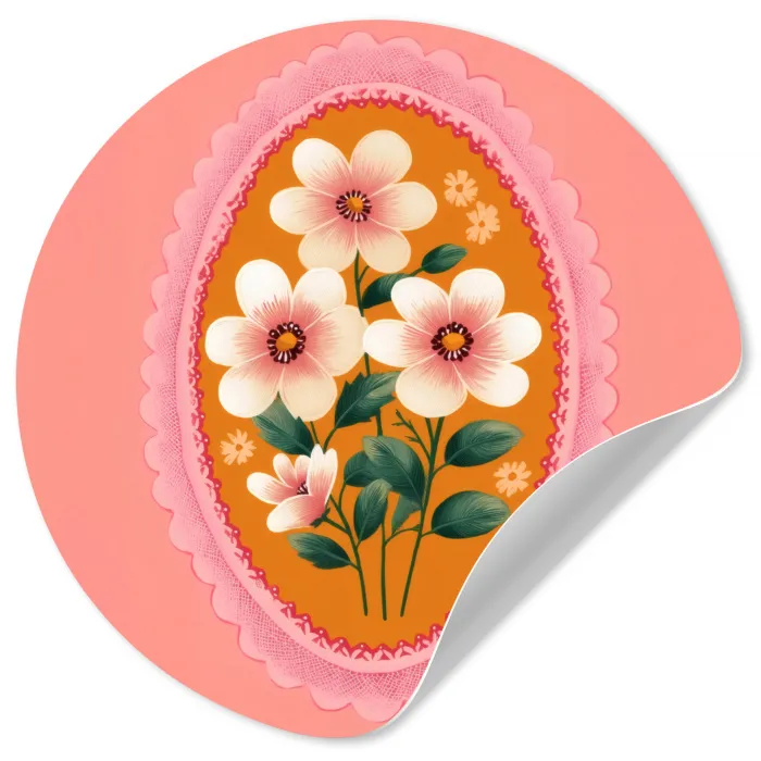 Illustratie - Bloemen - Rand - Roze Wandcirkel behangsticker klein -3d