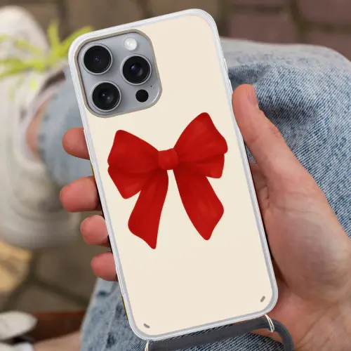 Strik - Symmetrisch - Rood - Lint Hoesje iPhone 16 Pro Max met koord klein -sfeer3