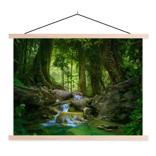 Jungle - Stenen - Water - Natuur - Planten textielposter latten blank klein -3d