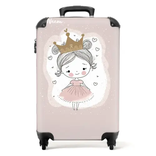 Prinses op gekleurde achtergrond met hartjes NBS - Handbagage koffer - Kinderen Unisex middel -productfoto_recht
