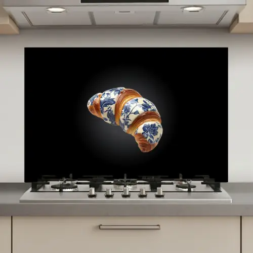 Croissant - Bloemenpatroon - Delftsblauw keuken achterwand spatscherm klein -3d_website