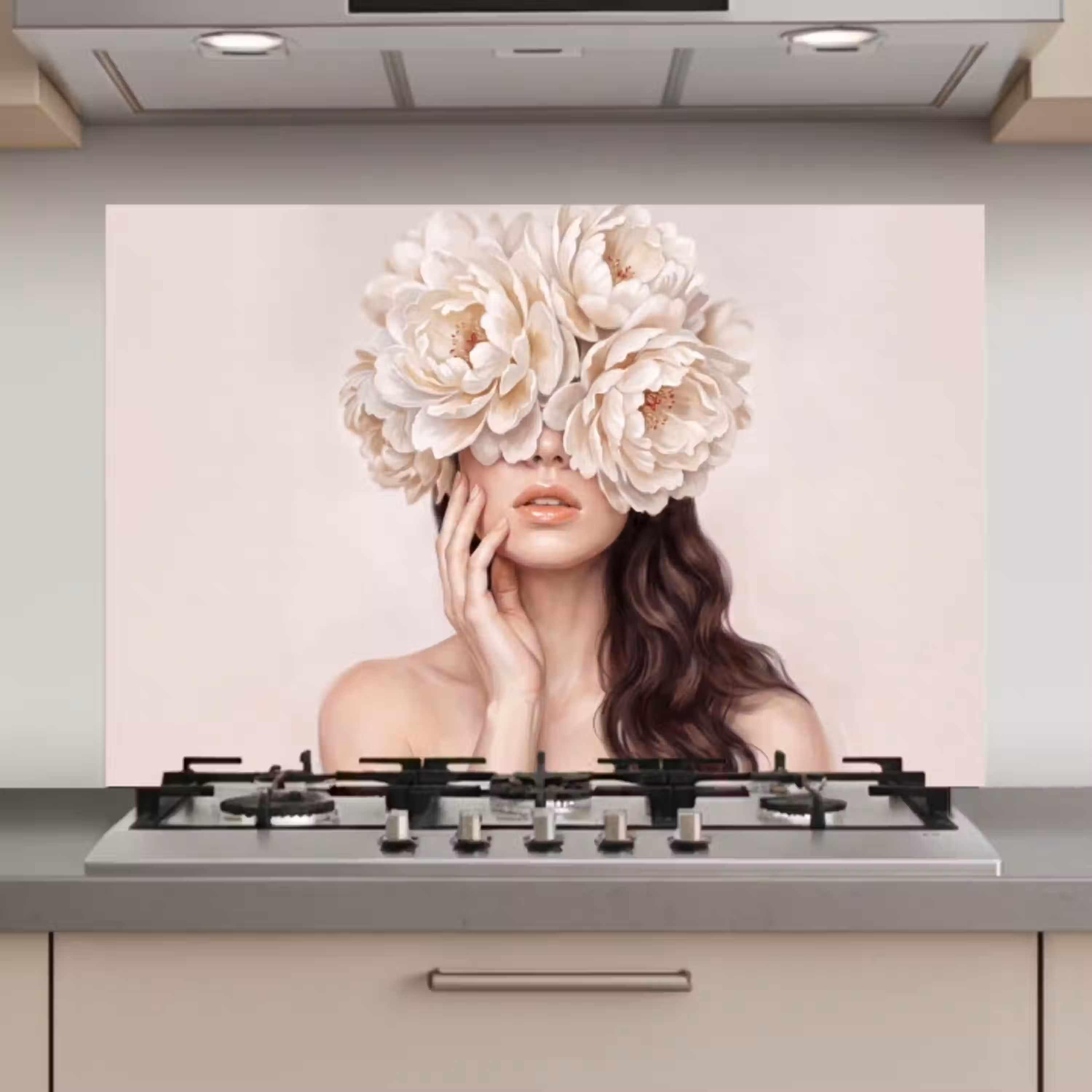 Gezicht - Pioenrozen - Crème keuken achterwand spatscherm klein -3d_website