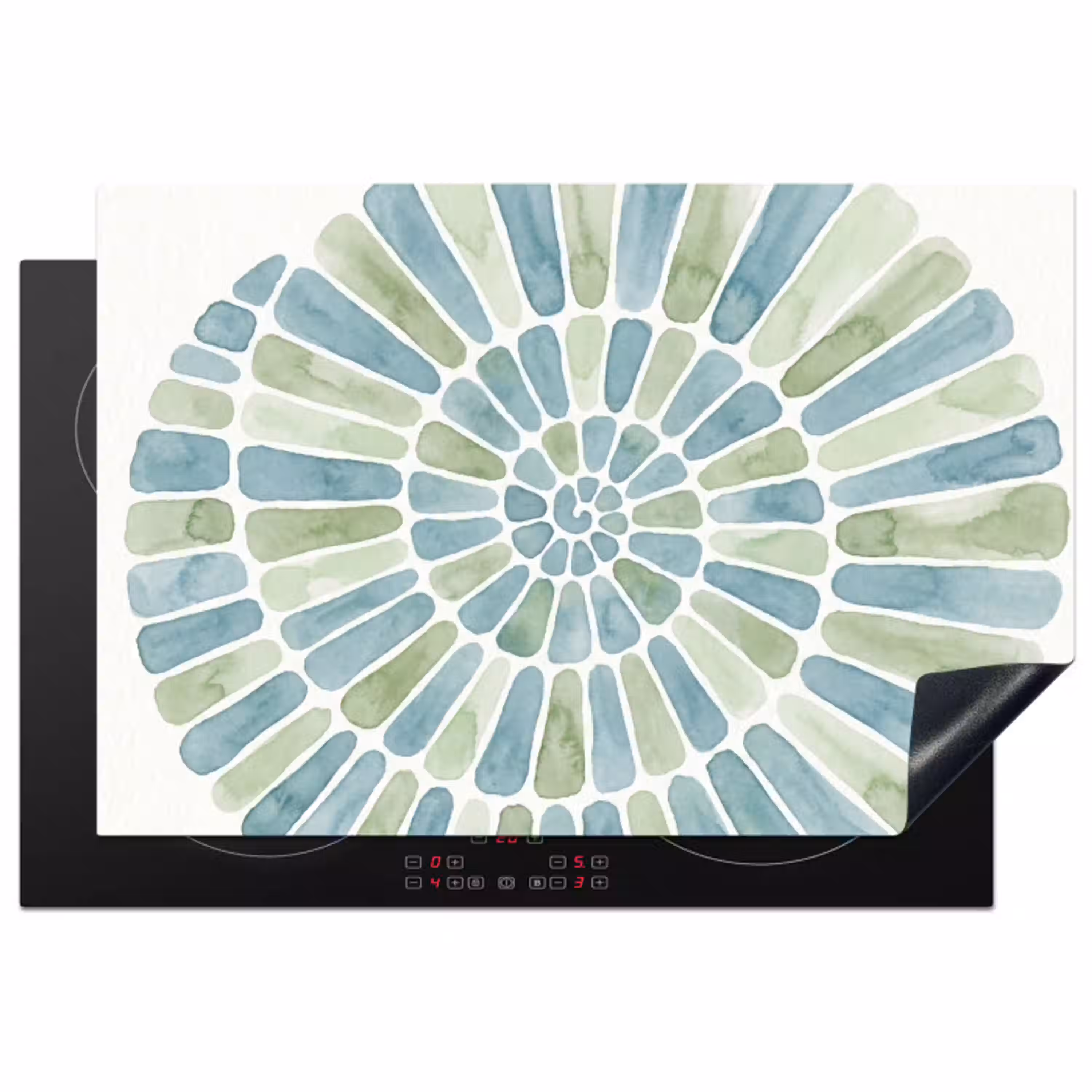 Abstract - Spiraal - Patroon - Modern - Blauw-Groen Inductie beschermer vinyl 3mm klein -3d