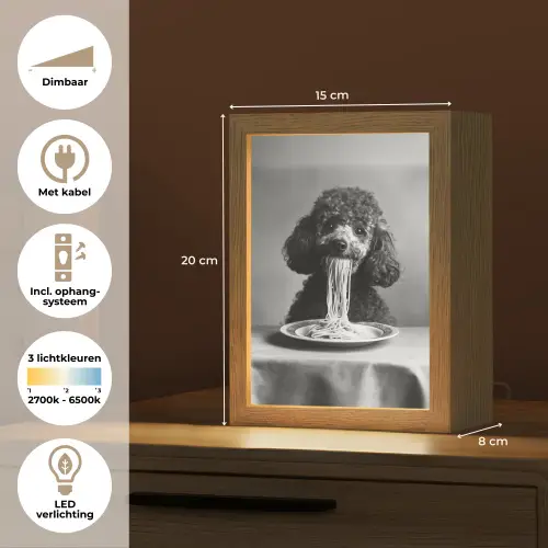 Poedel - Hond - Zwart - Wit - Schattig - Pasta Light Box met kabel (Tafellamp) klein -USP_NL