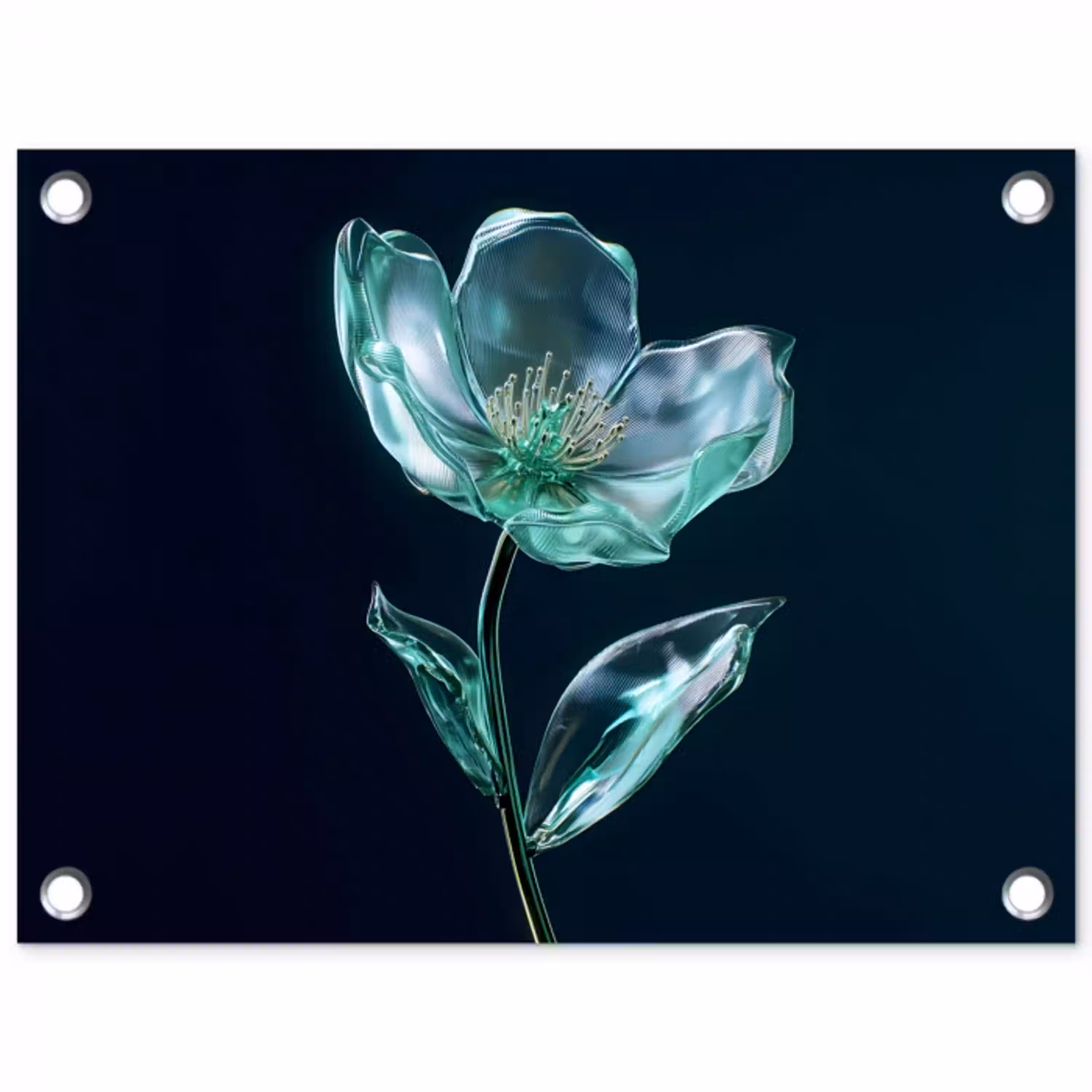 Bladeren - Bloem - Glazen - Donkerblauw tuinposter los doek klein -3d