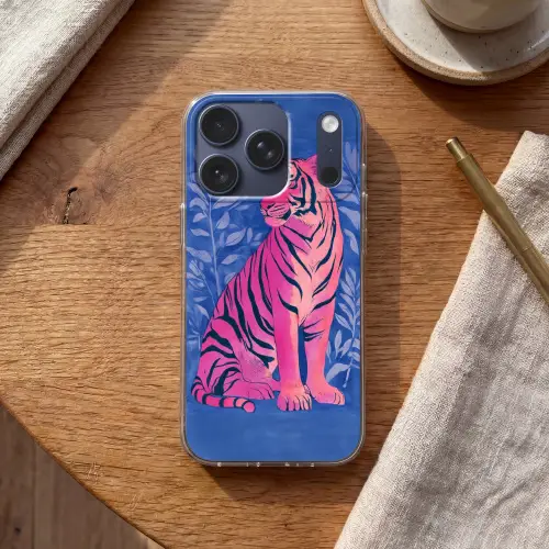 Tijger - Roze - Bladeren - Jungle Telefoonhoesje iPhone 17 Pro klein -sfeer1