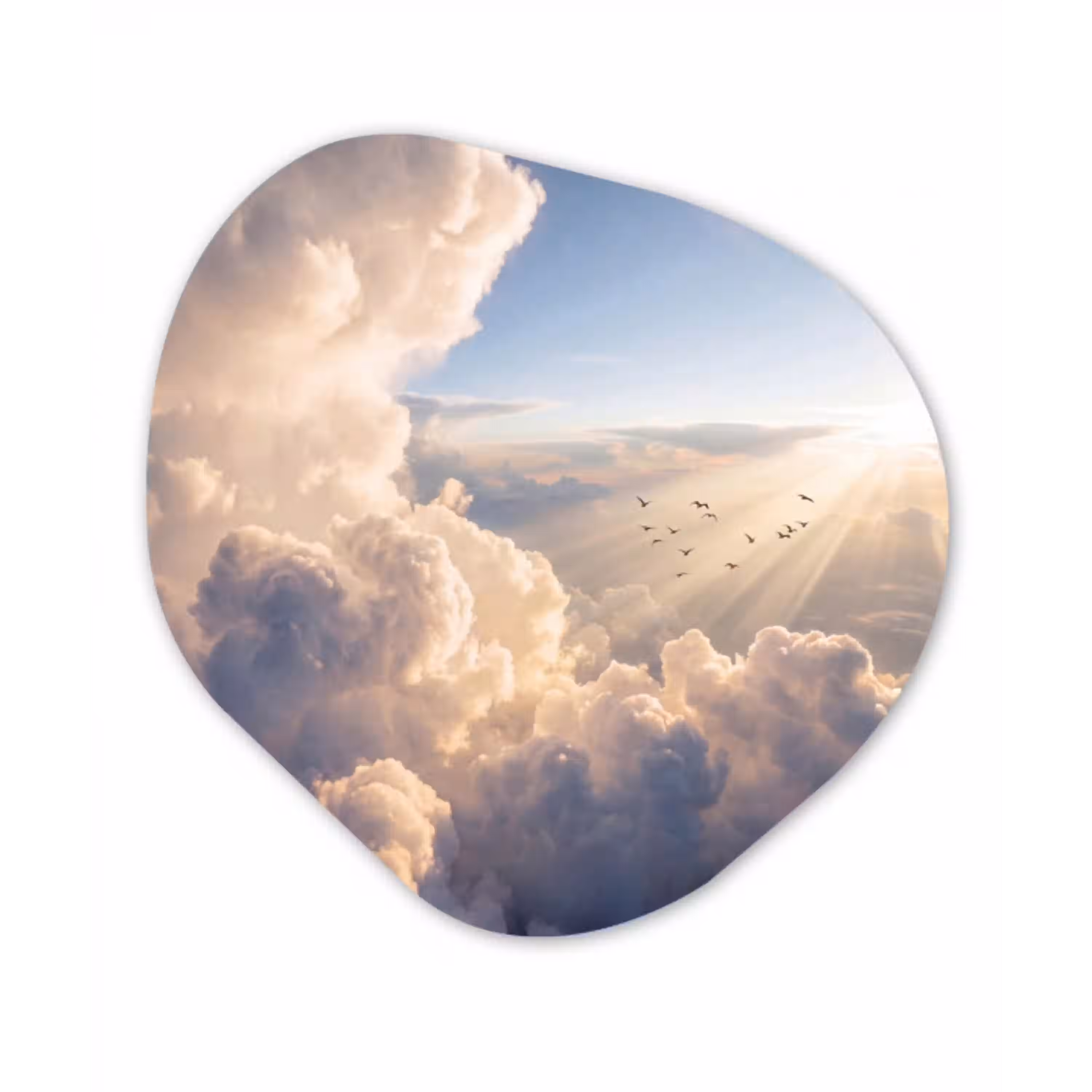 Wolken - Zonnestralen - Natuur - Wit Wandcirkel Organisch Forex 3mm klein -3d