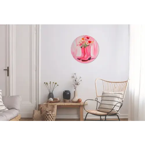 Roze - Bloemen - Cowboy Wandcirkel aluminium klein -woonkamer